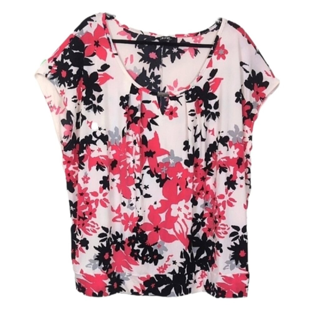 George Floral Top Womens Plus Size 4X Coral Floral Short Sleeve Blouse